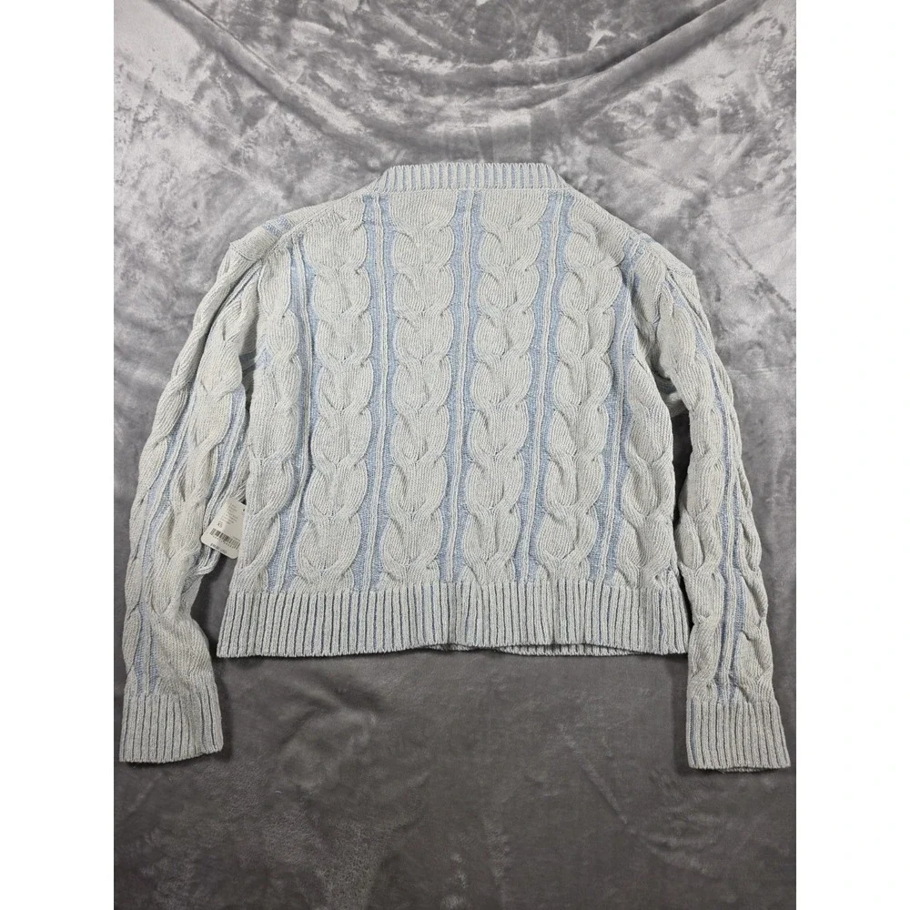 NWT FREE PEOPLE Blue Washed‎ Chunky Cable Knit Womens XS V-Neck Cropped Sweater